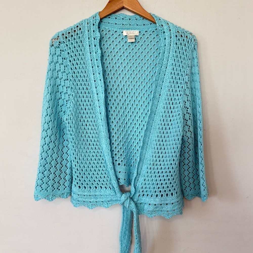 Christopher & Banks Light Blue Knit Cardigan, Tie Front, Size M